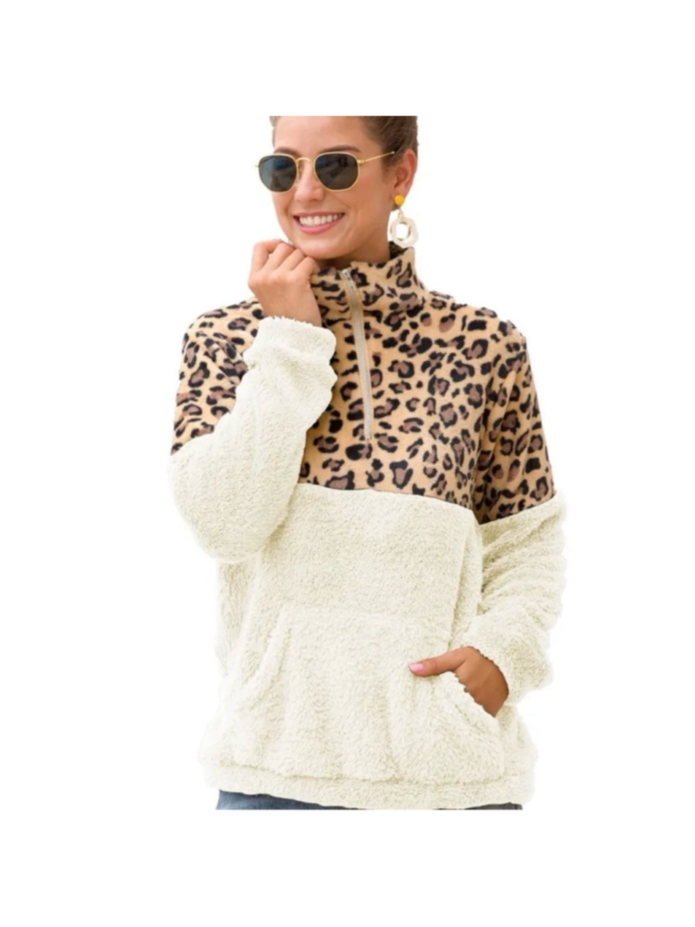 Leopard Print and Cream Sherpa Pullover